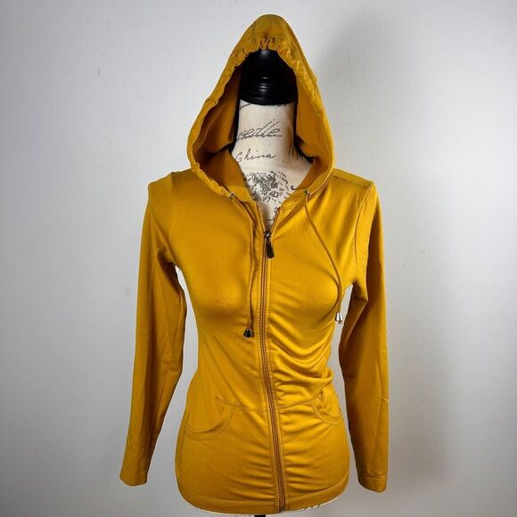 Unbranded Tops - Unbranded Mustard Yellow Full Zip Hoodie Womens Small Activewear Sweatshirt